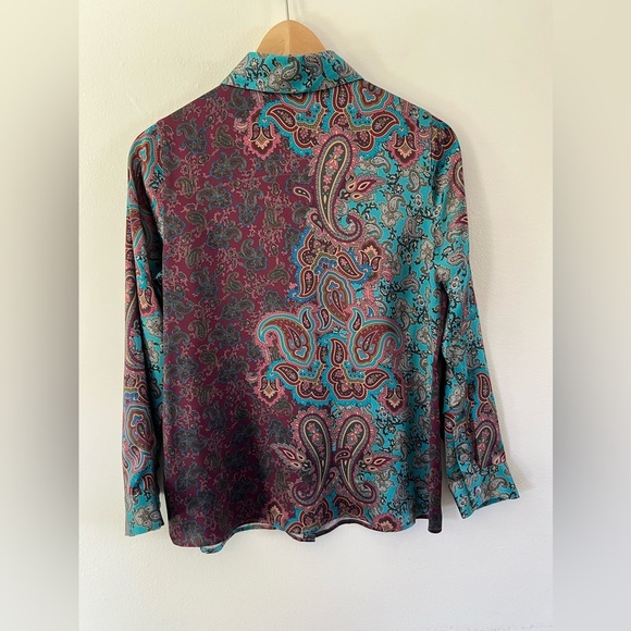 Soft Surroundings Lilit Silk Paisley Pattern Button Up Shirt Size XS Petite - Picture 6 of 10